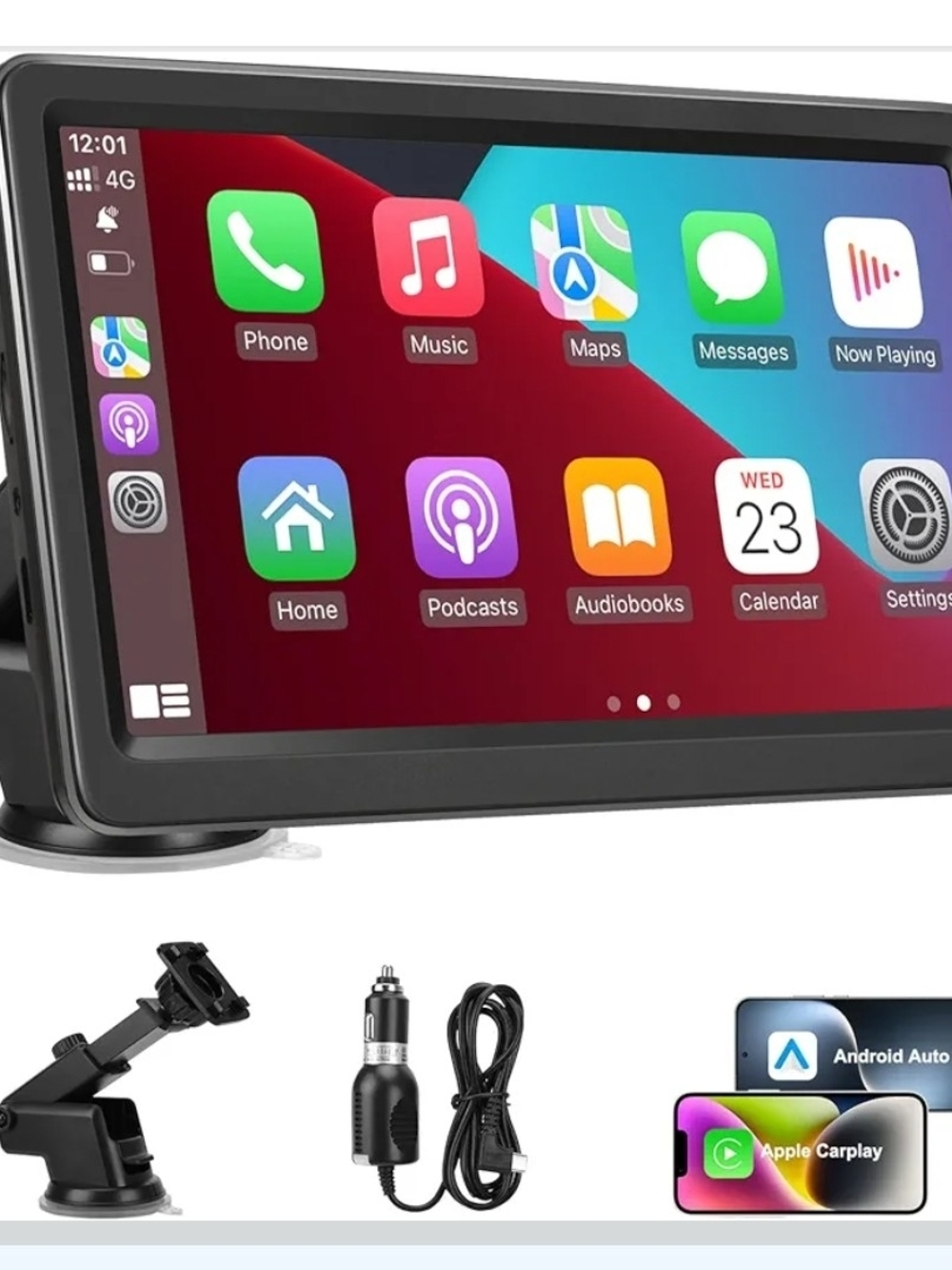 7" Black Car Stereo Touchscreen Receiver with Apple CarPlay & Android Auto